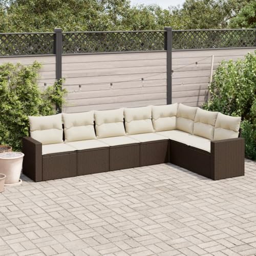QJBSAVVA 7-Teiliges Outdoor Gartenlounge Set Braun Poly Rattan Ecksofa Mittelsofa Sofa mit Armlehnen Abnehmbare Kissen Stauraum Robustes Gartenmöbel Set für Terrasse Balkon und Garten QJBSAVVA 7-Teiliges Outdoor Gartenlounge Set Braun Poly Rattan Ecksofa Mittelsofa Sofa mit Armlehnen Abnehmbare Kissen Stauraum Robustes Gartenmöbel Set für Terrasse Balkon und Garten von QJBSAVVA