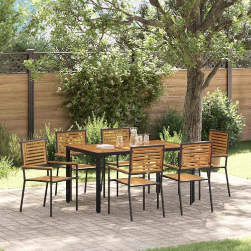 QJBSAVVA 7-teilige Garten Essgruppe Schwarz Modernes Design Stahlgestell mit Holzdetails UV-beständig für Terrasse Garten und Balkon von QJBSAVVA