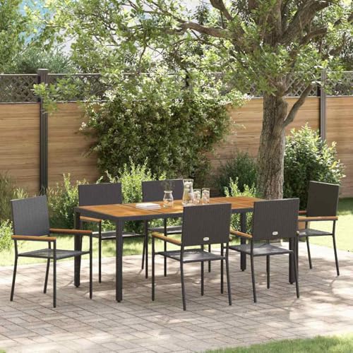 QJBSAVVA 7-teilige Garten Essgruppe Schwarz Modernes Design mit Poly-Rattan und Holzplatte für Terrasse Balkon oder Garten Robust und UV-beständig QJBSAVVA 7-teilige Garten Essgruppe Schwarz Modernes Design mit Poly-Rattan und Holzplatte für Terrasse Balkon oder Garten Robust und UV-beständig von QJBSAVVA