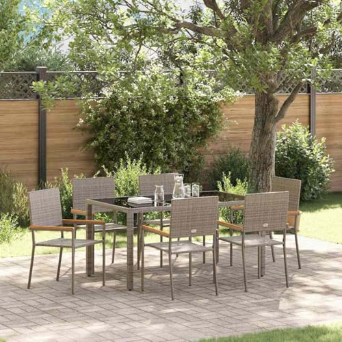 QJBSAVVA 7-teiliges Garten Esszimmer Set Grau Poly Rattan Modernes Design mit 6 Stühlen und 1 Tisch UV-beständig und Wetterfest für Balkon Terrasse und Garten von QJBSAVVA