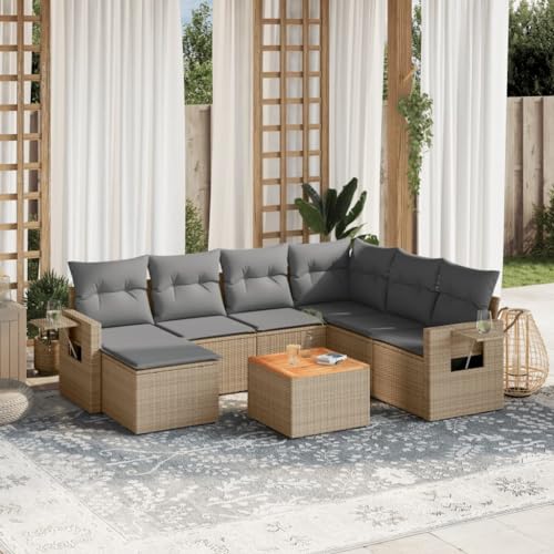 QJBSAVVA 8-TLG. Gartensofa Set Beige Poly Rattan Ecksofa Mittelsofa Sofa mit Armlehnen & Tisch Gasfeder-Klapptisch Akazienholz UV-beständig für Terrasse Balkon und Outdoor-Lounge QJBSAVVA 8-TLG. Gartensofa Set Beige Poly Rattan Ecksofa Mittelsofa Sofa mit Armlehnen & Tisch Gasfeder-Klapptisch Akazienholz UV-beständig für Terrasse Balkon und Outdoor-Lounge von QJBSAVVA