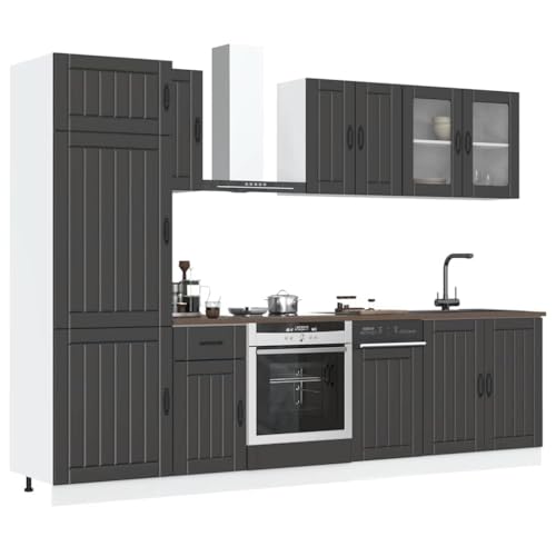 QJBSAVVA 8-TLG. Küchenschrank-Set Kalmar Schwarz Holzwerkstoff und Glas Modernes Design mit Viel Stauraum für Küchenausstattung Spülenunterschrank und Hängeschränke QJBSAVVA 8-TLG. Küchenschrank-Set Kalmar Schwarz Holzwerkstoff und Glas Modernes Design mit Viel Stauraum für Küchenausstattung Spülenunterschrank und Hängeschränke von QJBSAVVA