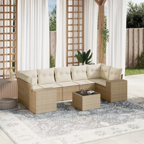 QJBSAVVA 8-Teiliges Gartensofa Lounge Set Beige Poly Rattan mit Stauraum Glas Tisch 55x55 cm Langlebig & Bequem für Terrasse Balkon oder Innenhof QJBSAVVA 8-Teiliges Gartensofa Lounge Set Beige Poly Rattan mit Stauraum Glas Tisch 55x55 cm Langlebig & Bequem für Terrasse Balkon oder Innenhof von QJBSAVVA