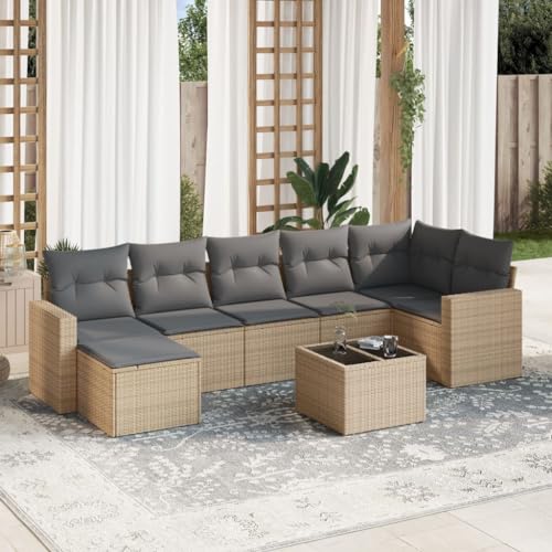QJBSAVVA 8-teiliges Beige Poly-Rattan Garten-Sofagarnitur mit Stauraum und waschbaren Kissen Ecksofa Mittelsofa Couchtisch modular für Balkon Terrasse Lounge QJBSAVVA 8-teiliges Beige Poly-Rattan Garten-Sofagarnitur mit Stauraum und waschbaren Kissen Ecksofa Mittelsofa Couchtisch modular für Balkon Terrasse Lounge von QJBSAVVA