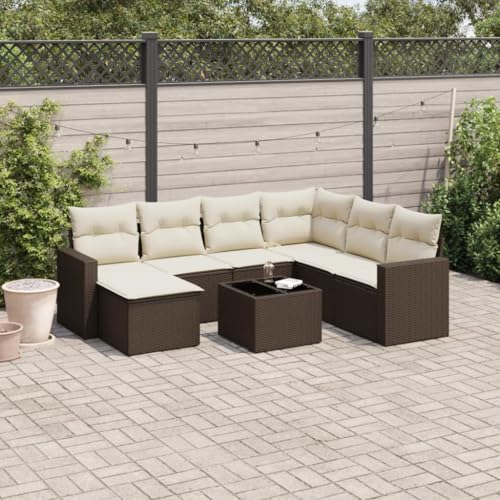QJBSAVVA 8-teiliges Gartensofa Set mit Poly Rattan, Braun, Ecksofa Mittelsofa Sofa mit Armlehnen, Fußhocker und Glastisch, Kissen in Cremeweiß, 110 kg Belastbar, modular, UV-beständig, Stauraum für QJBSAVVA 8-teiliges Gartensofa Set mit Poly Rattan, Braun, Ecksofa Mittelsofa Sofa mit Armlehnen, Fußhocker und Glastisch, Kissen in Cremeweiß, 110 kg Belastbar, modular, UV-beständig, Stauraum für von QJBSAVVA