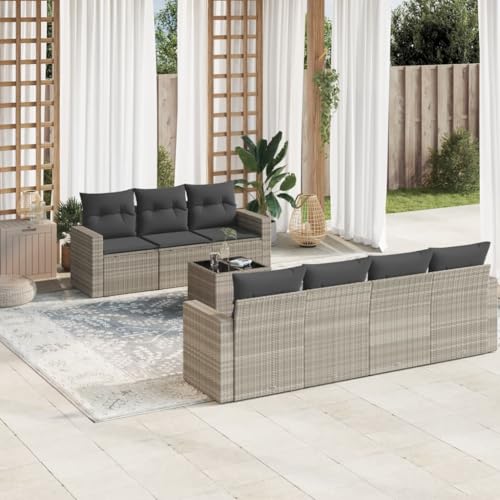QJBSAVVA 8-teiliges Outdoor Lounge Sofa Set Hellgrau Poly Rattan mit Stauraum und Glas Tisch 55x55 cm gartenmöbel klein für Garten Terrasse Balkon QJBSAVVA 8-teiliges Outdoor Lounge Sofa Set Hellgrau Poly Rattan mit Stauraum und Glas Tisch 55x55 cm gartenmöbel klein für Garten Terrasse Balkon von QJBSAVVA