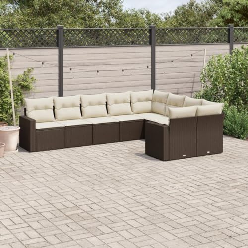 QJBSAVVA 9-TLG. Garten-Sofagarnitur Braun mit Abnehmbaren Kissen, Poly Rattan Ecksofa & Mittelsofa, Modularer Loungesessel mit Stauraum, Robustes Outdoor-Set für Garten Terrasse Balkon von QJBSAVVA