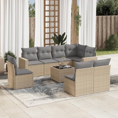 QJBSAVVA 9-teiliges Garten Lounge Set mit Poly Rattan Sofagarnitur Beige Ecksofa mit Stauraum und Glas Tisch Robustes Outdoor Möbel Set für Balkon Terrasse Garten QJBSAVVA 9-teiliges Garten Lounge Set mit Poly Rattan Sofagarnitur Beige Ecksofa mit Stauraum und Glas Tisch Robustes Outdoor Möbel Set für Balkon Terrasse Garten von QJBSAVVA
