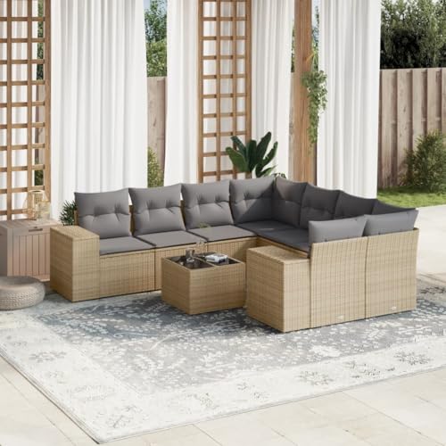 QJBSAVVA 9-teiliges Outdoor-Gartensofa Set Beige Poly-Rattan mit abnehmbaren Kissen und Glastisch modulare Lounge Sitzecke für Garten Terrasse Balkon kleine Flächen QJBSAVVA 9-teiliges Outdoor-Gartensofa Set Beige Poly-Rattan mit abnehmbaren Kissen und Glastisch modulare Lounge Sitzecke für Garten Terrasse Balkon kleine Flächen von QJBSAVVA