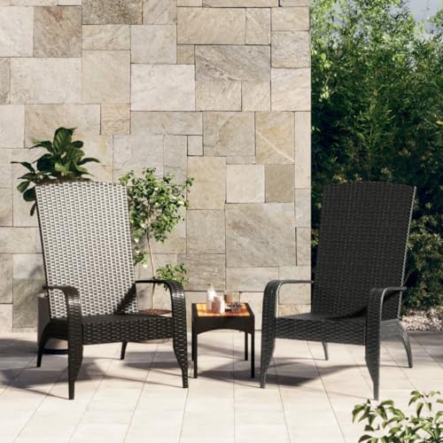 QJBSAVVA Adirondack Gartenstuhl Schwarz Poly Rattan mit Stahlrahmen 59 x 76 x 94 cm Bequemer Lounge Sessel für Terrasse Balkon und Poolbereich von QJBSAVVA