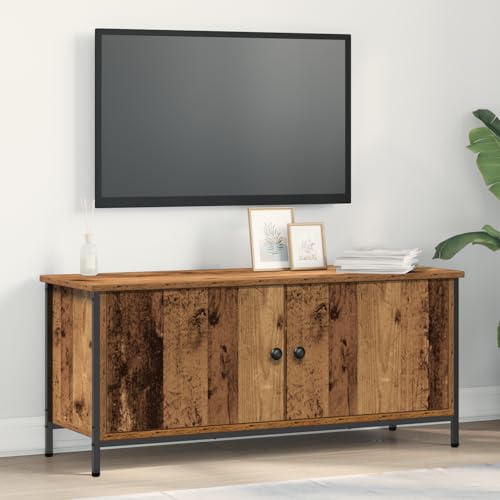 QJBSAVVA Altholz TV Schrank Lowboard aus künstlicher Spanplatte Braun 102x35x45 cm mit 2 Türen Modernes Design und Stauraum für Wohnzimmer von QJBSAVVA