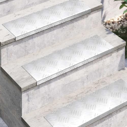 QJBSAVVA Aluminium Treppenstufe 60 x 18 cm Silber Antirutschmatte mit Geometrischem Design für Innen und Außen von QJBSAVVA