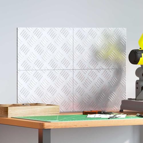 QJBSAVVA Aluminium Treppenstufen Set 4 Stück 30x20 cm Silber mit Diagonalem Muster für Innenbereich Modernes Design Antirutsch von QJBSAVVA