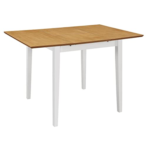 QJBSAVVA Ausziehbarer Esstisch aus Massivholz Weiß und Braun (80-120) x 80 x 74 cm Rustikaler Klapptisch mit MDF-Platte für Küche Esszimmer und Balkon von QJBSAVVA