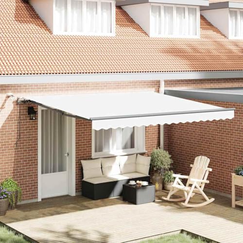 QJBSAVVA Automatische Einziehbare Markise mit LED Weiß 400 x 300 cm Robuste Gelenkarmmarkise aus Polyester für Balkon Terrasse und Garten von QJBSAVVA