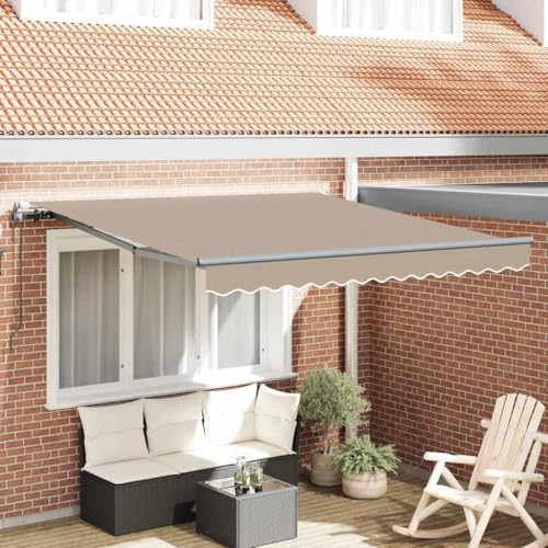 QJBSAVVA Automatische Markise Beige 350 x 250 cm Rechteckige Gelenkarmmarkise aus robustem Polyester und wasserabweisend für Balkon Terrasse und Garten von QJBSAVVA