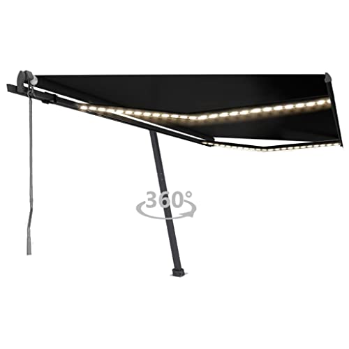 QJBSAVVA Automatische Markise mit LED Beleuchtung und Windsensor 400 x 350 cm Anthrazit Freistehende Standmarkise für Terrasse Balkon und Garten von QJBSAVVA