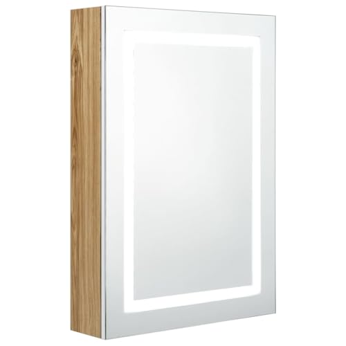 QJBSAVVA Badezimmermöbel Badezimmerschrank Badmöbel Badezimmer Regal - LED-Spiegelschrank fürs Bad Weiß und Eichen-Optik 50x13x70 cm für Waschküche Küche Flur Badezimmer von QJBSAVVA