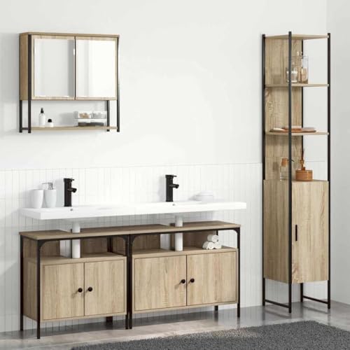 QJBSAVVA Badezimmermöbel Set 4 Teile Sonoma Eiche Modernes Design mit Spiegelschrank Waschbeckenunterschrank und Badschrank Geräumig & Pflegeleicht für jedes Badezimmer QJBSAVVA Badezimmermöbel Set 4 Teile Sonoma Eiche Modernes Design mit Spiegelschrank Waschbeckenunterschrank und Badschrank Geräumig & Pflegeleicht für jedes Badezimmer von QJBSAVVA