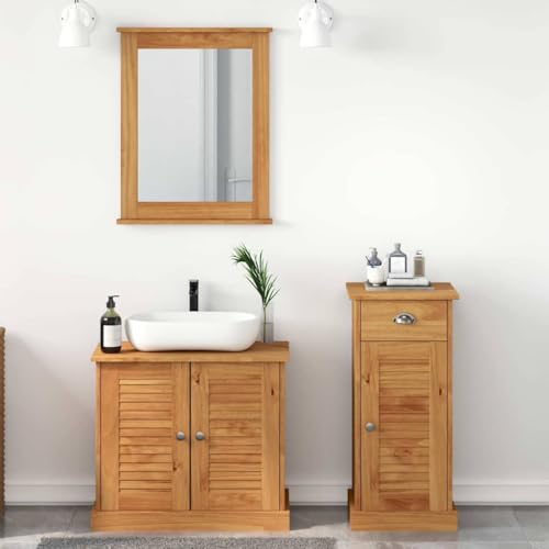 QJBSAVVA Badezimmermöbel Set aus massivem Kiefernholz mit Spiegel und Regal 37 x 34 x 80 cm Rustikales Design mit Scharniertür & Hitzebeständigkeit für Bad WC und Gäste-WC von QJBSAVVA