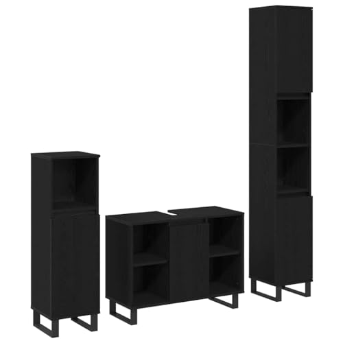 QJBSAVVA Badezimmermöbelset 3 teiliges Set in mattschwarzem Eichenfinish Modernes Design mit 4 Türen und geräumigem Stauraum aus Holzwerkstoff für Bad WC und Flur QJBSAVVA Badezimmermöbelset 3 teiliges Set in mattschwarzem Eichenfinish Modernes Design mit 4 Türen und geräumigem Stauraum aus Holzwerkstoff für Bad WC und Flur von QJBSAVVA