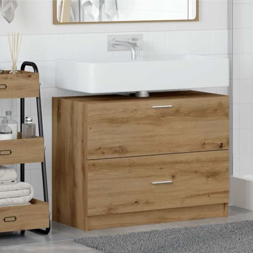 QJBSAVVA Badezimmerschrank Artisan Eiche 78x37x59 cm Moderner Waschbeckenunterschrank mit 2 Schubladen Holzmaserung Robust & Stilvoll für Bad Küche Flur von QJBSAVVA