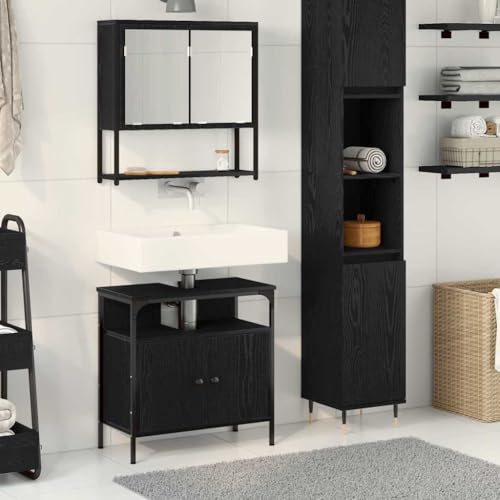 QJBSAVVA Badezimmerschrank Modernes Design Schwarz Eiche Holzwerkstoff 2-TLG Set mit 2 Scharniertüren und Mattem Finish Stauraum für Handtücher und Toilettenartikel QJBSAVVA Badezimmerschrank Modernes Design Schwarz Eiche Holzwerkstoff 2-TLG Set mit 2 Scharniertüren und Mattem Finish Stauraum für Handtücher und Toilettenartikel von QJBSAVVA