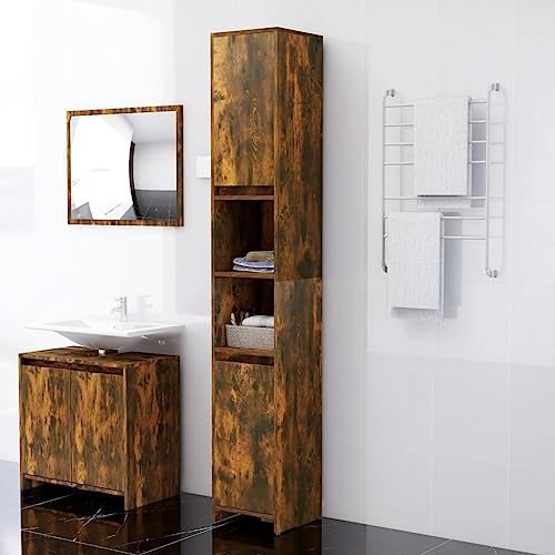 QJBSAVVA Badezimmerschrank Räuchereiche 30x30x183,5 cm Hochschrank mit 6 Fächern und 2 Türen aus Holzwerkstoff Stilvolles Design für Bad WC und Flur QJBSAVVA Badezimmerschrank Räuchereiche 30x30x183,5 cm Hochschrank mit 6 Fächern und 2 Türen aus Holzwerkstoff Stilvolles Design für Bad WC und Flur von QJBSAVVA