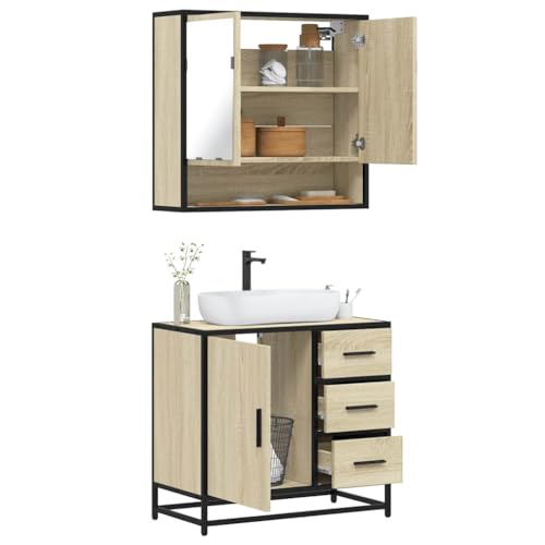 QJBSAVVA Badezimmerschrank Set 2-TLG in Sonoma-Eiche Badmöbel mit Spiegelschrank und Waschbeckenunterschrank Robust & Stilvoll 65 x 60 cm Modernes Design für kleine Bäder QJBSAVVA Badezimmerschrank Set 2-TLG in Sonoma-Eiche Badmöbel mit Spiegelschrank und Waschbeckenunterschrank Robust & Stilvoll 65 x 60 cm Modernes Design für kleine Bäder von QJBSAVVA