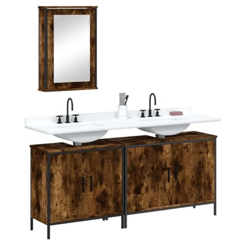 QJBSAVVA Badezimmerschrank Set 3 TLG Räuchereiche Holzwerkstoff Spiegelschrank 42 x 12 x 60 cm & Waschbeckenunterschrank 80/60 x 30 x 60 cm Modernes Design mit Stauraum für Badmöbel QJBSAVVA Badezimmerschrank Set 3 TLG Räuchereiche Holzwerkstoff Spiegelschrank 42 x 12 x 60 cm & Waschbeckenunterschrank 80/60 x 30 x 60 cm Modernes Design mit Stauraum für Badmöbel von QJBSAVVA