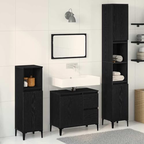 QJBSAVVA Badezimmerschrank Set 3 Teile Schwarz Eiche Modernes Design mit 4 Regalen und Schubladen Stauraum für Handtücher und Toilettenartikel Robuster MDF Holzwerkstoff QJBSAVVA Badezimmerschrank Set 3 Teile Schwarz Eiche Modernes Design mit 4 Regalen und Schubladen Stauraum für Handtücher und Toilettenartikel Robuster MDF Holzwerkstoff von QJBSAVVA