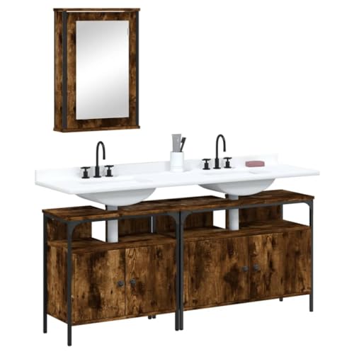 QJBSAVVA Badezimmerschrank Set 3 teilig Spiegelschrank und Waschbeckenunterschrank Räuchereiche Holzwerkstoff Feuchtigkeitsbeständig Modernes Design 42 x 12 x 60 cm 80 x 30 x 60 cm für Bad WC Flur QJBSAVVA Badezimmerschrank Set 3 teilig Spiegelschrank und Waschbeckenunterschrank Räuchereiche Holzwerkstoff Feuchtigkeitsbeständig Modernes Design 42 x 12 x 60 cm 80 x 30 x 60 cm für Bad WC Flur von QJBSAVVA