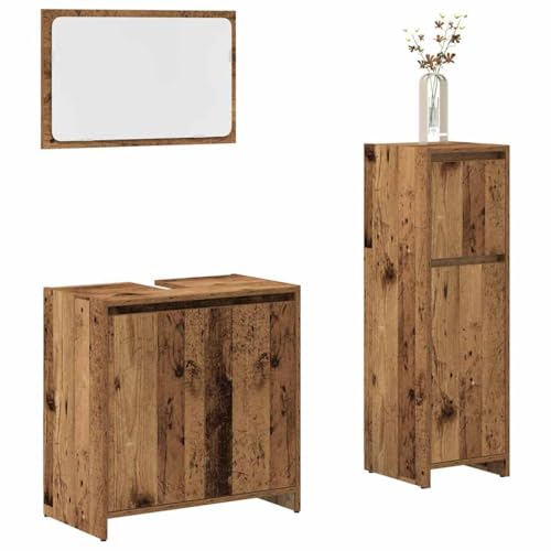 QJBSAVVA Badezimmerschrank Set Altholz Optik 60 cm Waschbeckenunterschrank mit Spiegel und Hochschrank Holzwerkstoff Feuchtigkeitsbeständig Praktischer Stauraum von QJBSAVVA
