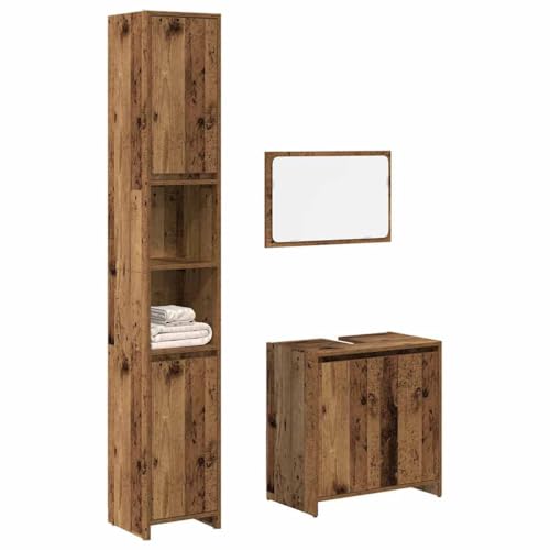 QJBSAVVA Badezimmerschrank Set Altholz Optik 60 x 33 x 60 cm Waschbeckenunterschrank mit Spiegel und Stauraum Holzwerkstoff Feuchtigkeitsbeständig Modernes Design für Bad WC und Gästezimmer QJBSAVVA Badezimmerschrank Set Altholz Optik 60 x 33 x 60 cm Waschbeckenunterschrank mit Spiegel und Stauraum Holzwerkstoff Feuchtigkeitsbeständig Modernes Design für Bad WC und Gästezimmer von QJBSAVVA