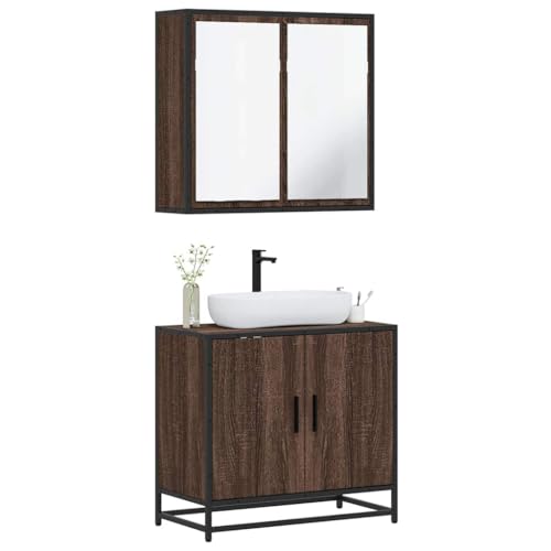 QJBSAVVA Badezimmerschrank Set Braun Eichen-Optik 2 teilig Spiegelschrank und Waschbeckenunterschrank aus Holzwerkstoff mit Metallgestell 65 x 60 cm Stauraum für Badmöbel QJBSAVVA Badezimmerschrank Set Braun Eichen-Optik 2 teilig Spiegelschrank und Waschbeckenunterschrank aus Holzwerkstoff mit Metallgestell 65 x 60 cm Stauraum für Badmöbel von QJBSAVVA