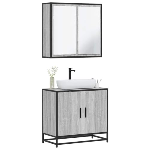 QJBSAVVA Badezimmerschrank Set Grau Sonoma 2-TLG mit Spiegelschrank & Waschbeckenunterschrank 65 cm Holzwerkstoff & Metall Modernes Design Stauraum & Platzsparend für kleine Badezimmer QJBSAVVA Badezimmerschrank Set Grau Sonoma 2-TLG mit Spiegelschrank & Waschbeckenunterschrank 65 cm Holzwerkstoff & Metall Modernes Design Stauraum & Platzsparend für kleine Badezimmer von QJBSAVVA