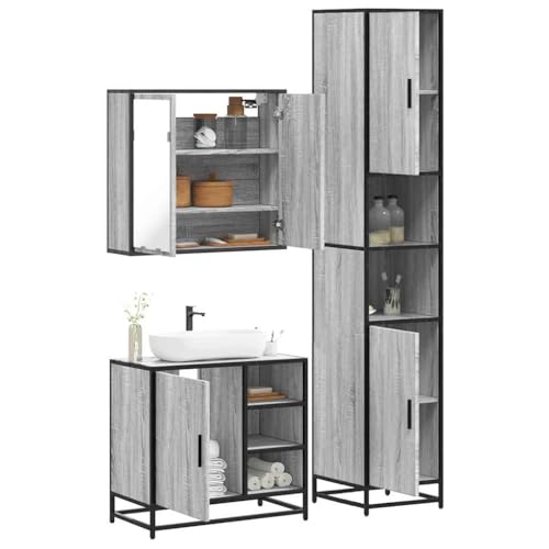 QJBSAVVA Badezimmerschrank Set Grau Sonoma 3-TLG Badmöbel aus Holzwerkstoff mit Spiegel und Waschbeckenunterschrank 65 cm Breite Stauraum für Badutensilien QJBSAVVA Badezimmerschrank Set Grau Sonoma 3-TLG Badmöbel aus Holzwerkstoff mit Spiegel und Waschbeckenunterschrank 65 cm Breite Stauraum für Badutensilien von QJBSAVVA