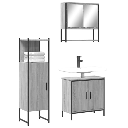QJBSAVVA Badezimmerschrank Set Grau Sonoma 3-TLG mit Spiegelschrank Waschbeckenunterschrank und Schrank Holzwerkstoff Feuchtigkeitsbeständig Platzsparend für kleine Badezimmer QJBSAVVA Badezimmerschrank Set Grau Sonoma 3-TLG mit Spiegelschrank Waschbeckenunterschrank und Schrank Holzwerkstoff Feuchtigkeitsbeständig Platzsparend für kleine Badezimmer von QJBSAVVA