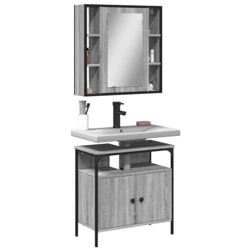QJBSAVVA Badezimmerschrank Set Grau Sonoma 60 cm Spiegelschrank mit Waschbeckenunterschrank Holzwerkstoff Stauraum & Platzsparend für Bad WC QJBSAVVA Badezimmerschrank Set Grau Sonoma 60 cm Spiegelschrank mit Waschbeckenunterschrank Holzwerkstoff Stauraum & Platzsparend für Bad WC von QJBSAVVA
