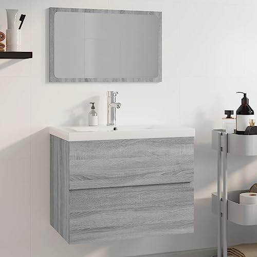 QJBSAVVA Badezimmerschrank Set Grau Sonoma mit Waschbeckenunterschrank Spiegel und Keramik Einbaubecken 60 cm Holzwerkstoff Praktisches Design mit Überlauffunktion für Modernes Badezimmer QJBSAVVA Badezimmerschrank Set Grau Sonoma mit Waschbeckenunterschrank Spiegel und Keramik Einbaubecken 60 cm Holzwerkstoff Praktisches Design mit Überlauffunktion für Modernes Badezimmer von QJBSAVVA