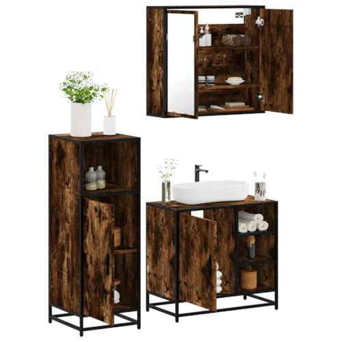 QJBSAVVA Badezimmerschrank Set Räuchereiche 3-TLG Badmöbel aus Holzwerkstoff mit Spiegel und Waschbeckenunterschrank 65 x 60 cm Stilvoll & Praktisch für Modernes Badezimmer QJBSAVVA Badezimmerschrank Set Räuchereiche 3-TLG Badmöbel aus Holzwerkstoff mit Spiegel und Waschbeckenunterschrank 65 x 60 cm Stilvoll & Praktisch für Modernes Badezimmer von QJBSAVVA