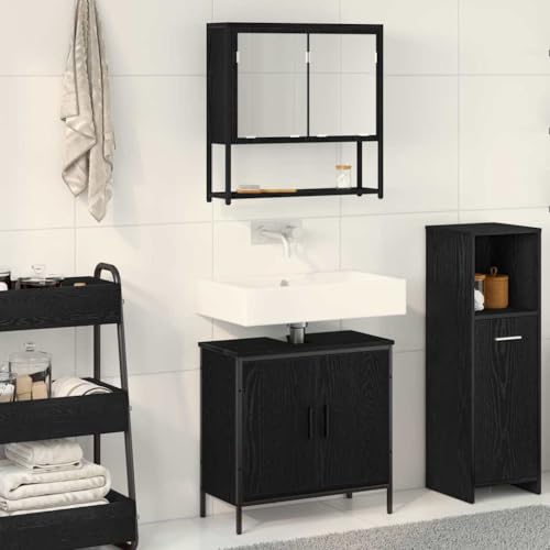 QJBSAVVA Badezimmerschrank Set Schwarz Eiche Modernes Design mit Spiegel 2 teilig Waschbeckenunterschrank und Wandspiegel für Stauraum und Stil QJBSAVVA Badezimmerschrank Set Schwarz Eiche Modernes Design mit Spiegel 2 teilig Waschbeckenunterschrank und Wandspiegel für Stauraum und Stil von QJBSAVVA