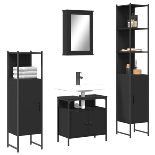 QJBSAVVA Badezimmerschrank Set Schwarz Holzwerkstoff Spiegelschrank Waschbeckenunterschrank mit Stauraum Modernes Design 60 x 30 x 60 cm für Bad WC von QJBSAVVA