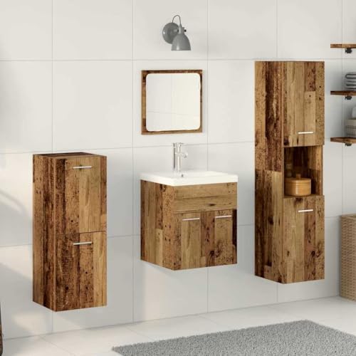 QJBSAVVA Badezimmerschrank Set aus Altholz 3 Teile mit Spiegel Rustikale Badmöbel Stauraum Kommode Schubladen für Kleine Bäder von QJBSAVVA