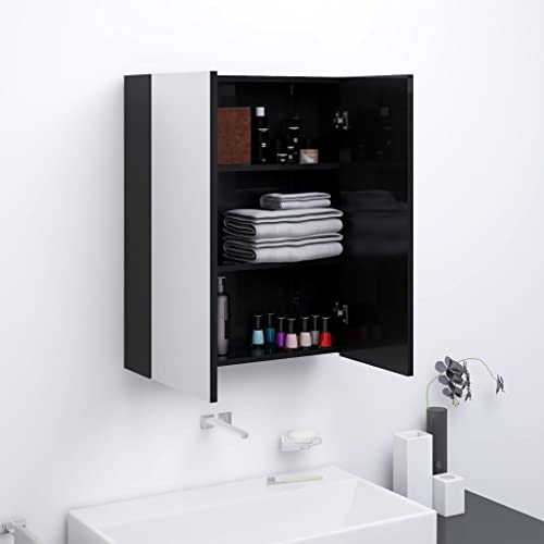 QJBSAVVA Badezimmerschrank Spiegel 60x15x75 cm Glänzendes Schwarz Moderner Spiegelschrank mit 3 Fächern Langlebiges MDF mit Melaminoberfläche für Bad WC und Gäste-WC von QJBSAVVA