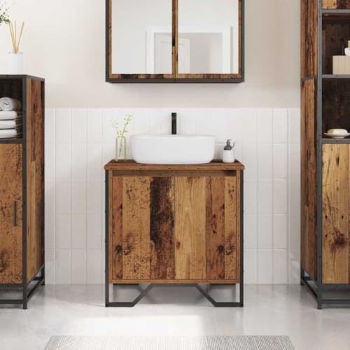 QJBSAVVA Badezimmerschrank aus Massivholz Braun 60x35x50 cm Rustikaler Waschbeckenunterschrank mit Matt-Schwarz Rahmen Stilvoll & Robust für Bad WC oder Gäste-WC QJBSAVVA Badezimmerschrank aus Massivholz Braun 60x35x50 cm Rustikaler Waschbeckenunterschrank mit Matt-Schwarz Rahmen Stilvoll & Robust für Bad WC oder Gäste-WC von QJBSAVVA