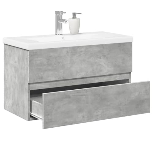 QJBSAVVA Badezimmerschrank mit Waschbecken Set Betongrau Holzwerkstoff Keramik Waschtisch 80 x 38,5 x 45 cm Praktischer Stauraum Modernes Design für Bad WC und Gästezimmer QJBSAVVA Badezimmerschrank mit Waschbecken Set Betongrau Holzwerkstoff Keramik Waschtisch 80 x 38,5 x 45 cm Praktischer Stauraum Modernes Design für Bad WC und Gästezimmer von QJBSAVVA
