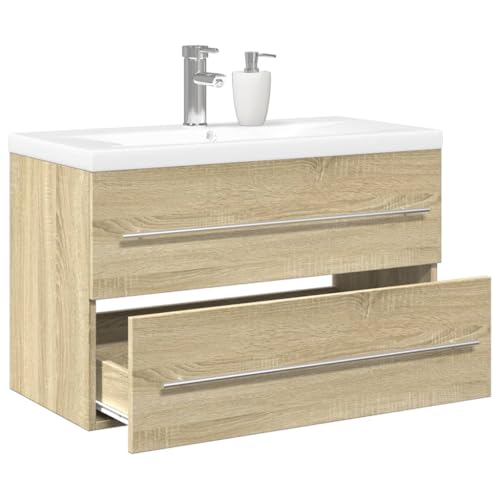 QJBSAVVA Badezimmerschrank mit Waschbecken Set Sonoma Eiche Holzwerkstoff Keramik Waschtisch 80 x 38.5 x 48 cm Wandmontage Stauraum für Badaccessoires QJBSAVVA Badezimmerschrank mit Waschbecken Set Sonoma Eiche Holzwerkstoff Keramik Waschtisch 80 x 38.5 x 48 cm Wandmontage Stauraum für Badaccessoires von QJBSAVVA