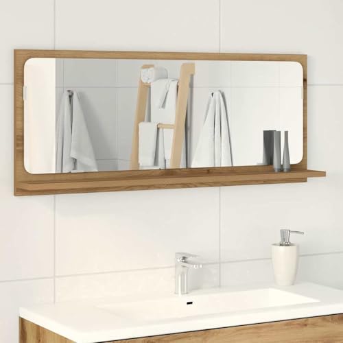 QJBSAVVA Badezimmerspiegel aus Artisan Eiche 90 x 10.5 x 37 cm Moderner Wandspiegel mit Minimalistischem Design für Badezimmer Badmöbel und Wohnaccessoires von QJBSAVVA