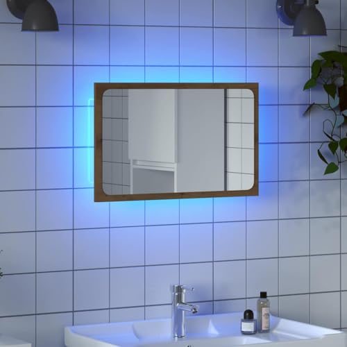 QJBSAVVA Badezimmerspiegel mit LED Beleuchtung Artisan Eiche 60x8,5x38 cm Elegant & Funktional Klare Spiegelung Feuchtigkeitsbeständig für Badezimmer von QJBSAVVA